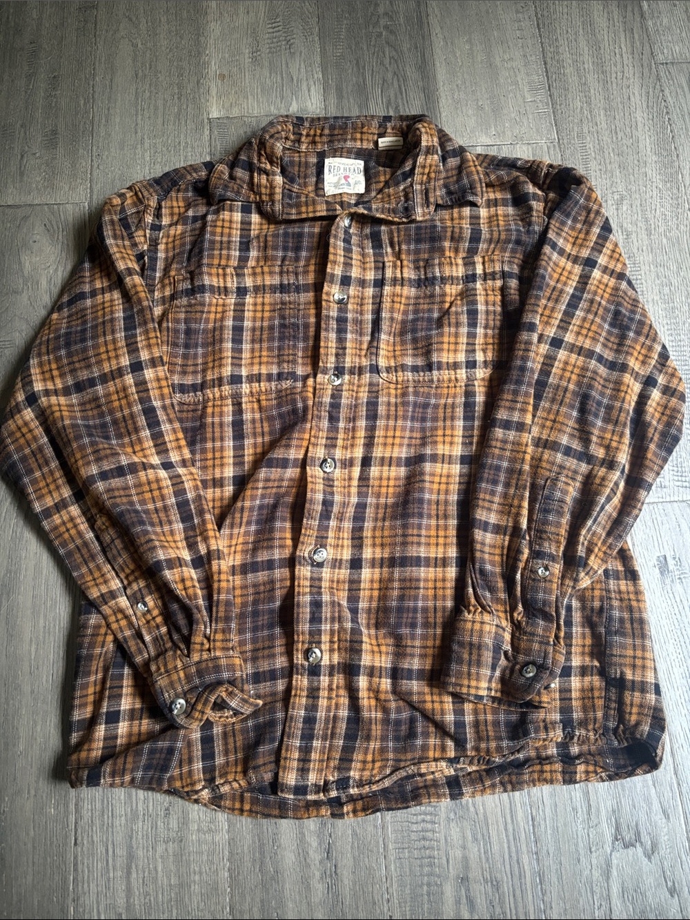 Red Head | 100% Cotton Plaid Flannel Shirt Jacket in Brown Size Medium